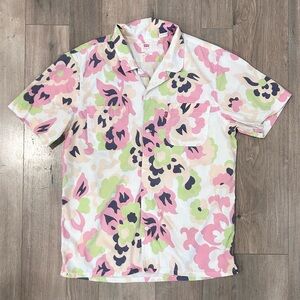Vintage Levi's Short-Sleeve Floral Button-Down Shirt — Pink, Green & Navy